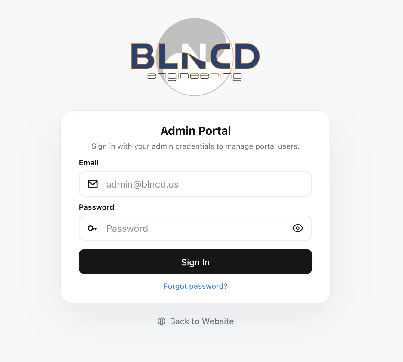 BLNCD admin portal dashboard
