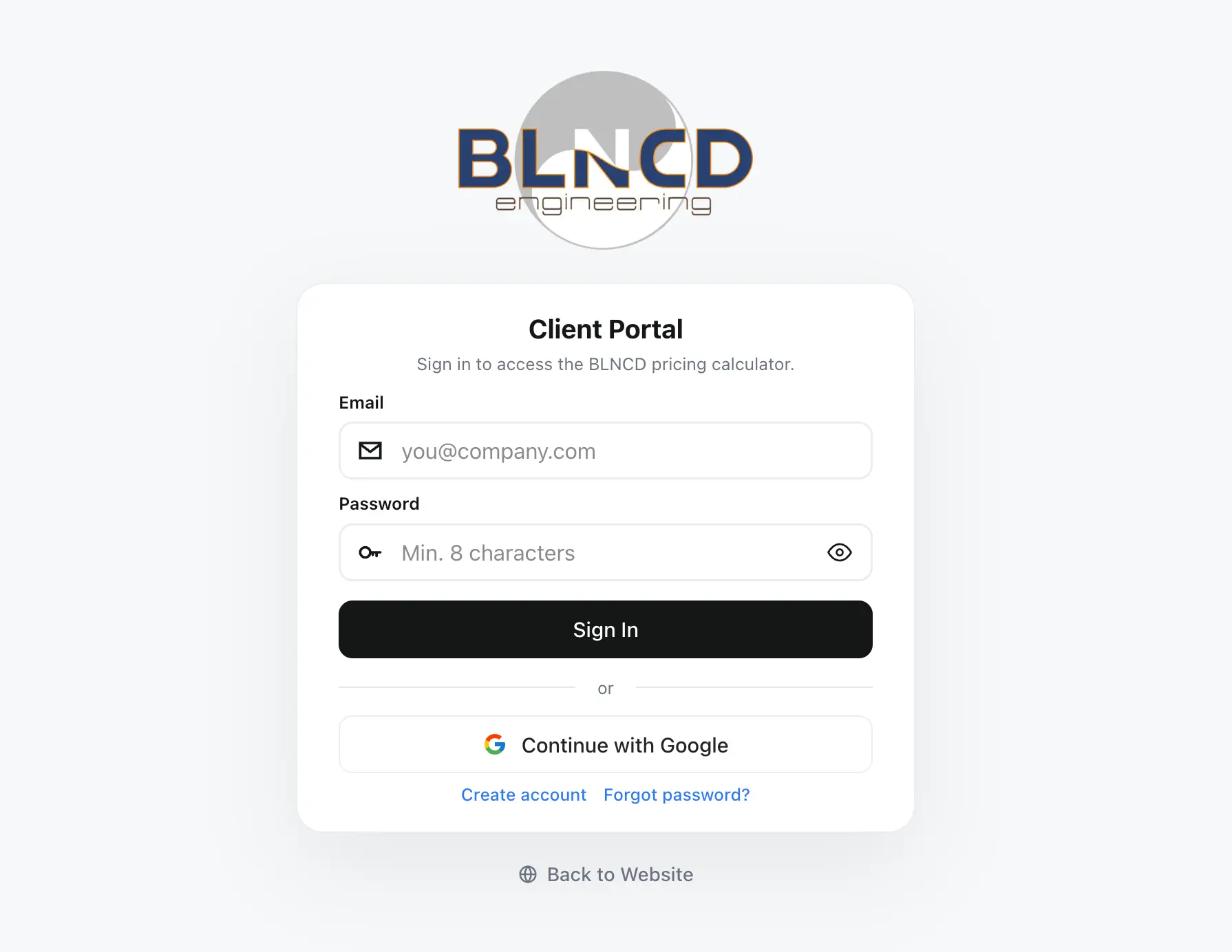 BLNCD client portal pricing calculator